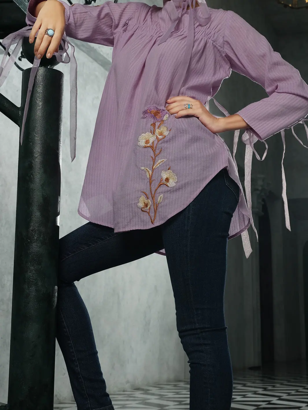 Light Purple Cotton/Dobby Net Tunic - Al-Lk-719 1