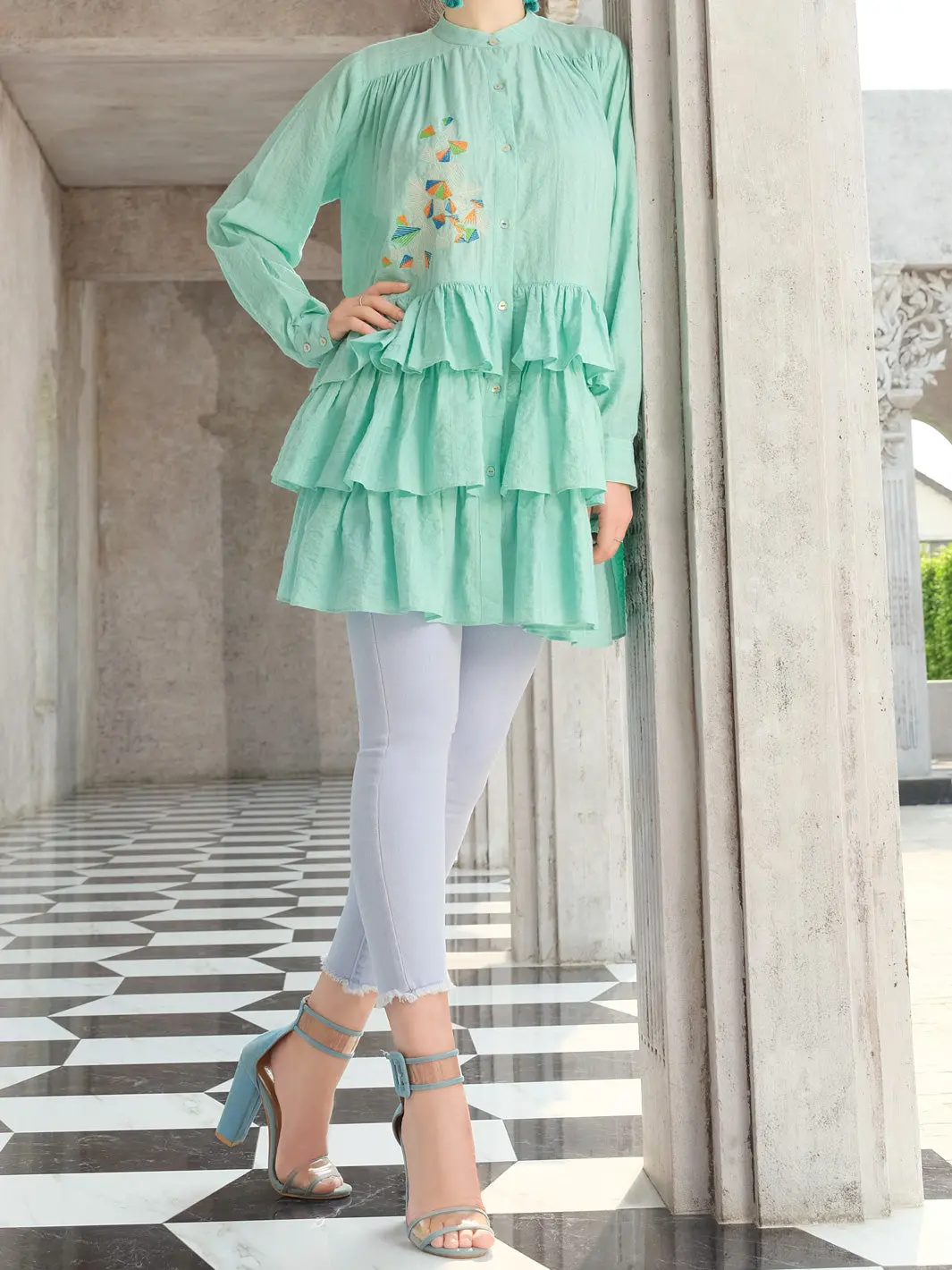 Sea Blue Cotton/Dobby Net Tunic - Al-Lk-721 1