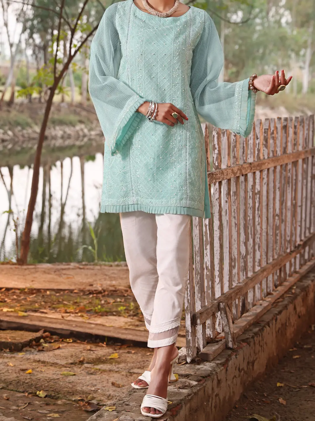 Sea Green Khaddi Net Tunic - Al-Lk-780 1