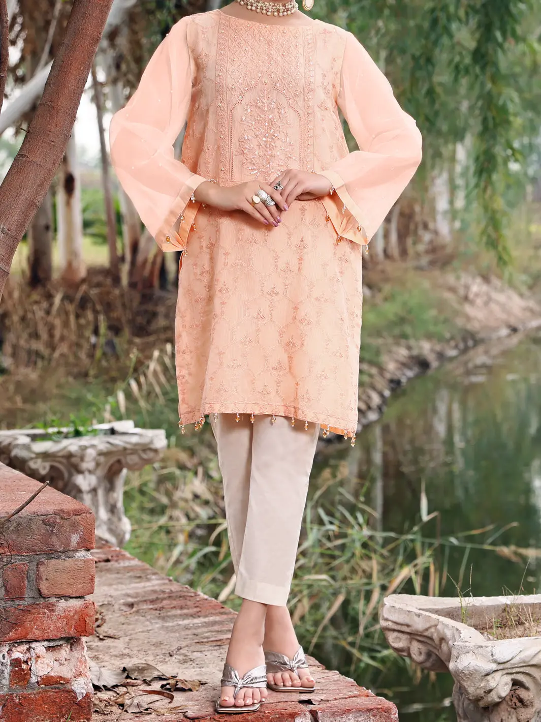 Peach Khaddi Net Tunic - Al-Lk-781 1