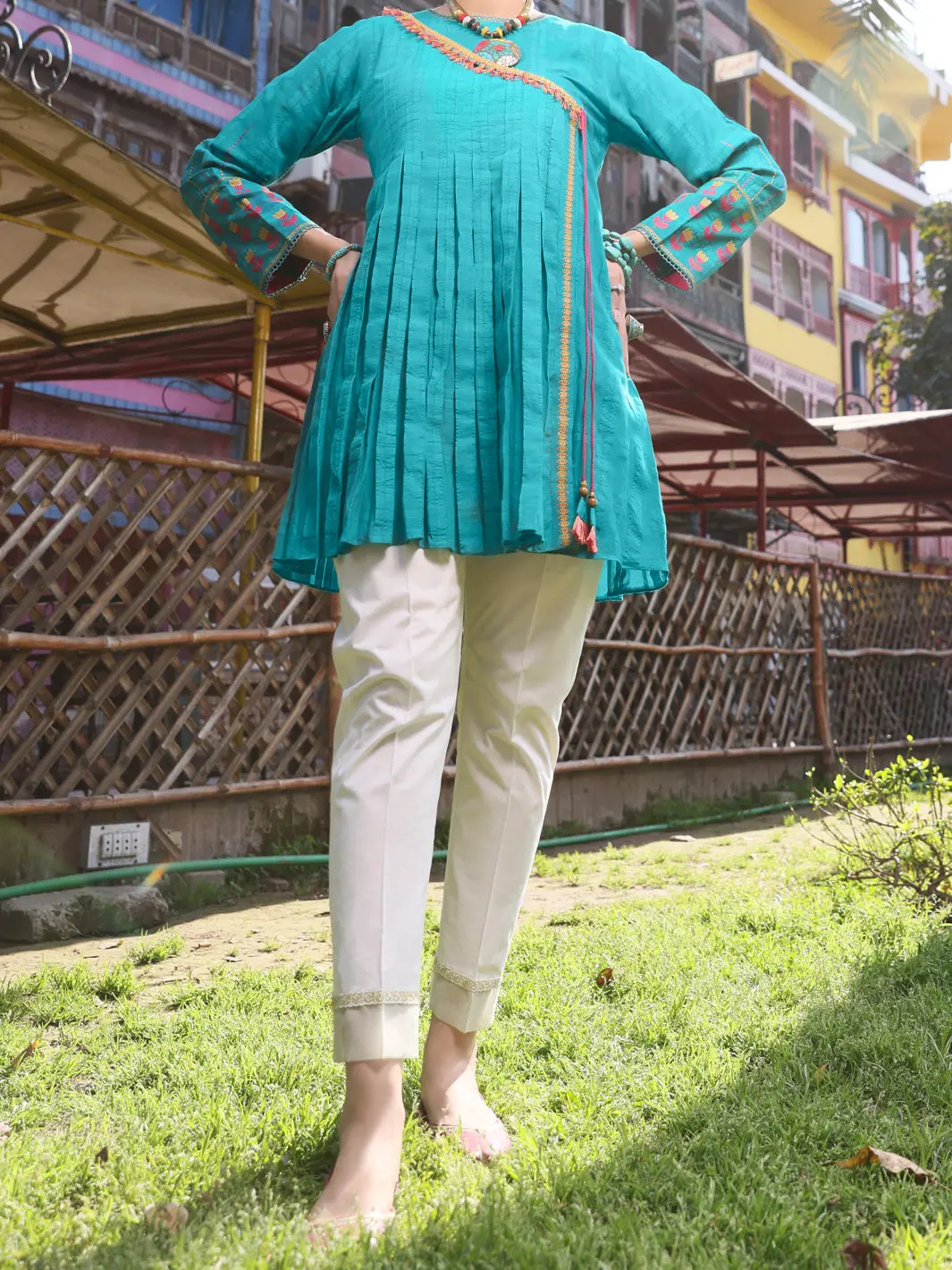 Turquoise Dobby Cotton Tunic - Al-Lk-791 1