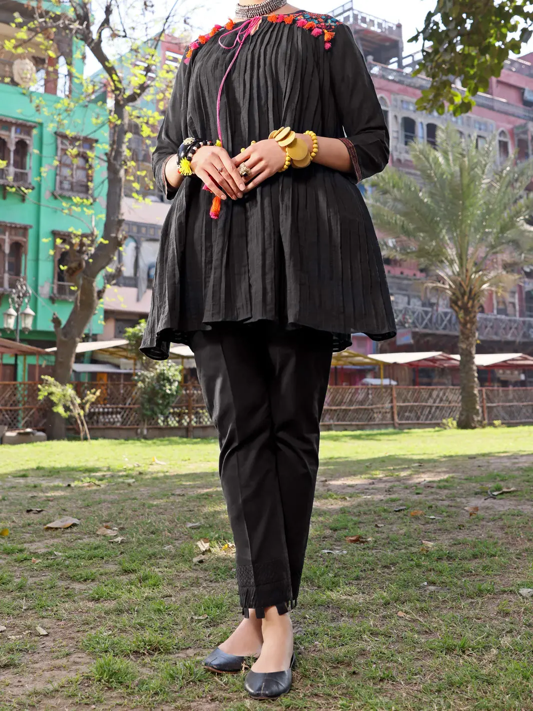 Black Dobby Cotton Tunic - Al-Lk-792 1