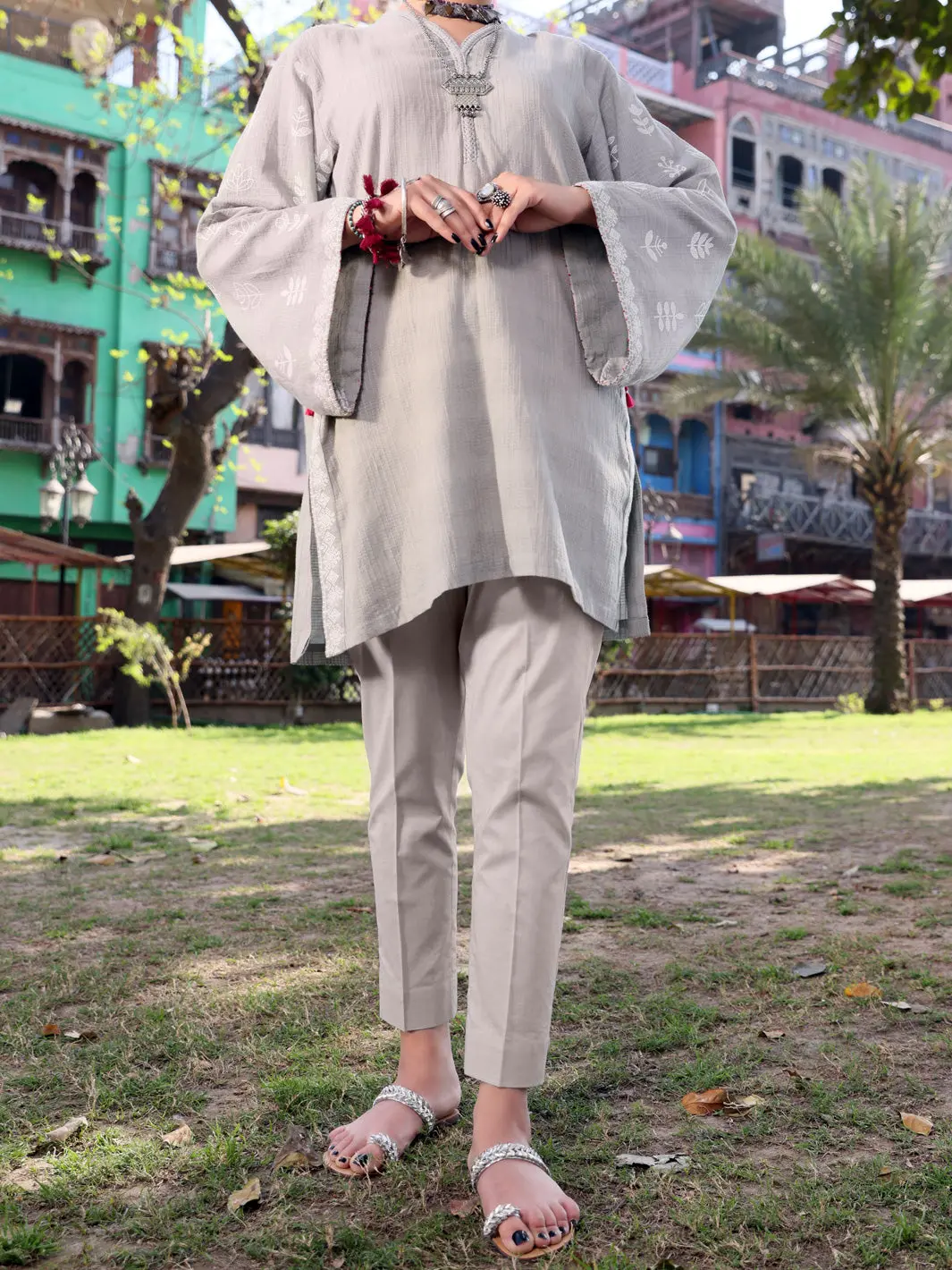 Grey Dobby Cotton Tunic - Al-Lk-794 1