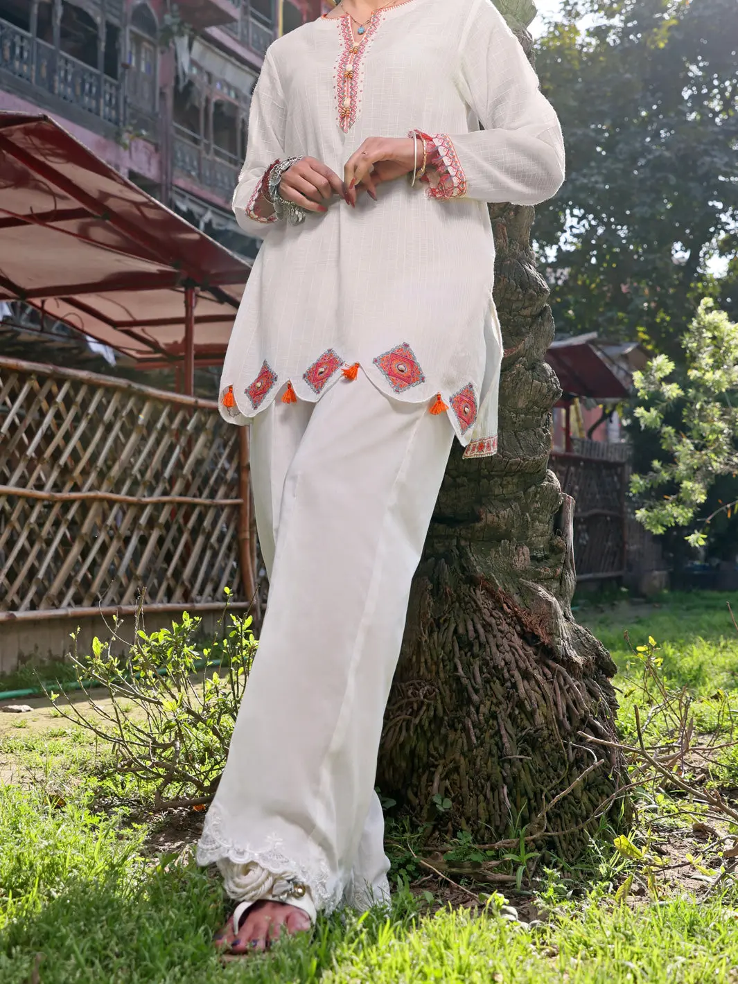 Off White Dobby Cotton Tunic - Al-Lk-795 1