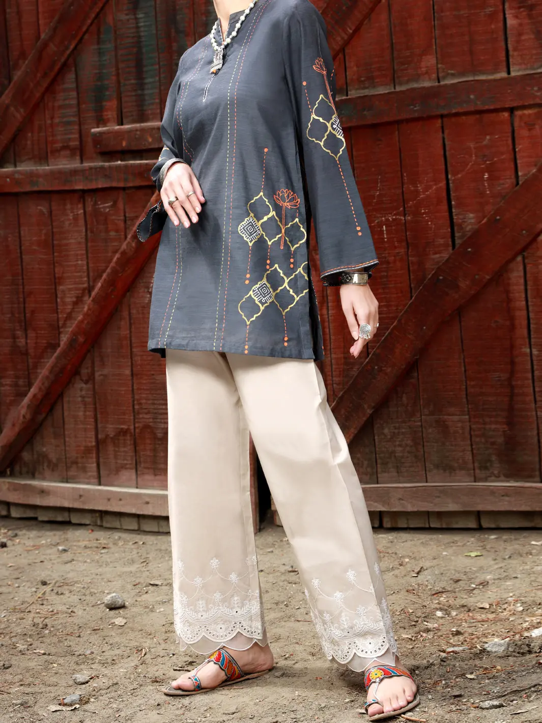 Dark Grey Paper Cotton Tunic - Al-Lk-830 1