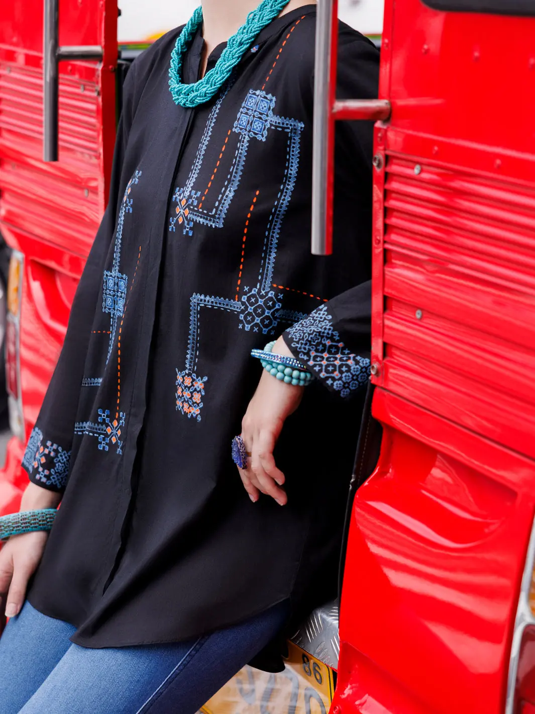Black Dobby Cotton Tunic - Al-Lk-958 1