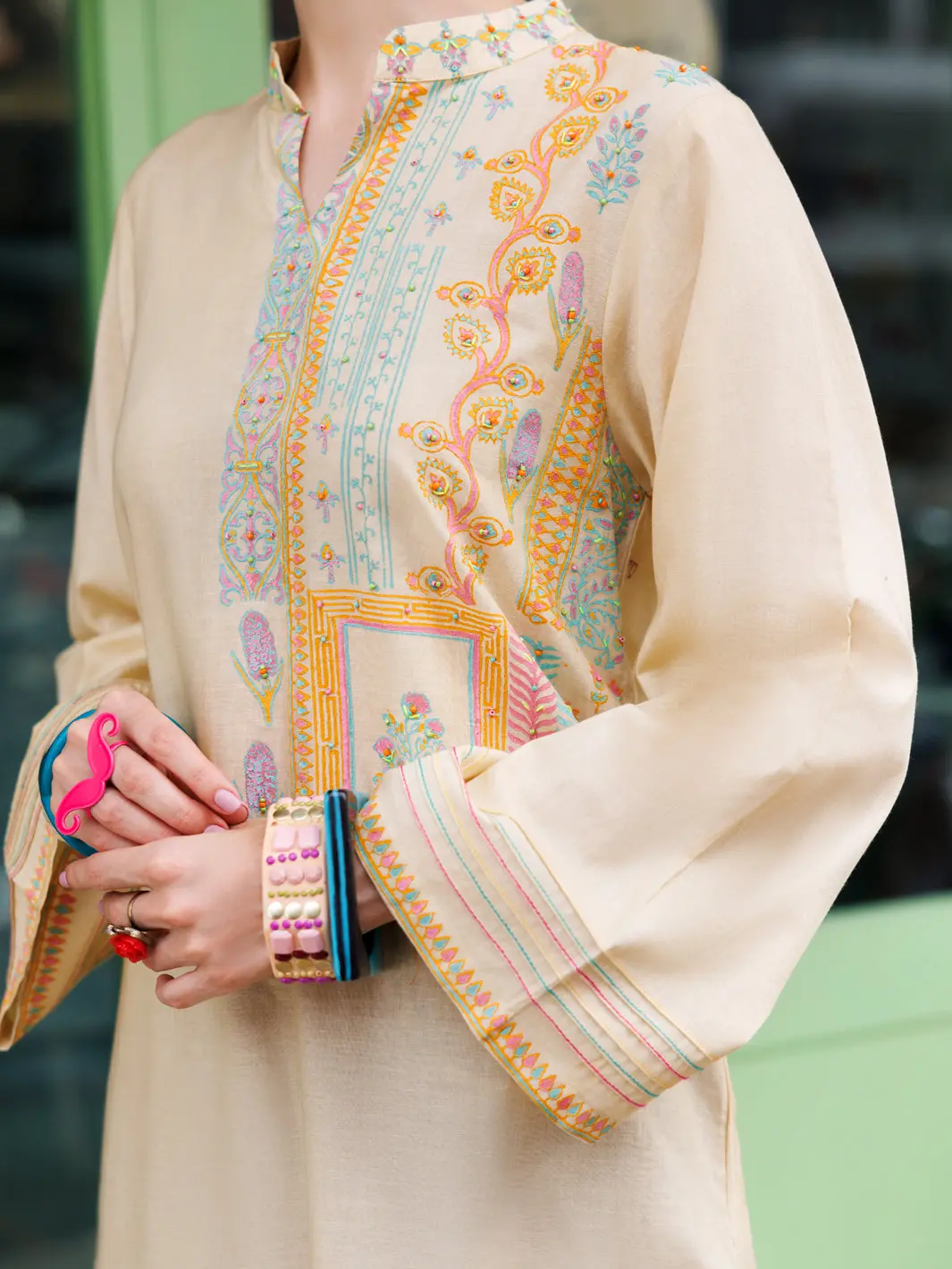 Off White Dobby Cotton Tunic - Al-Lk-959 1