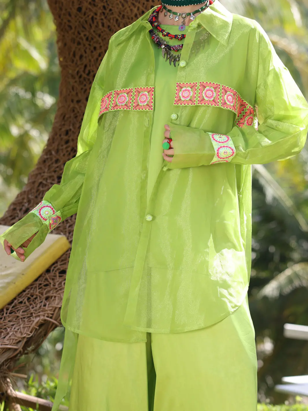 Parrot Green Shimmer Poly-Net Tunic - Al-Lk-963 1