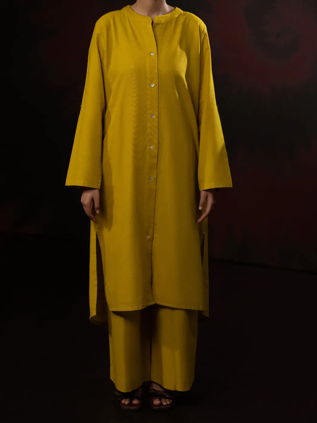 Mustard Light Slub Khaddar 2Pc Stitched - Al-2Ps-Lks-1083 1