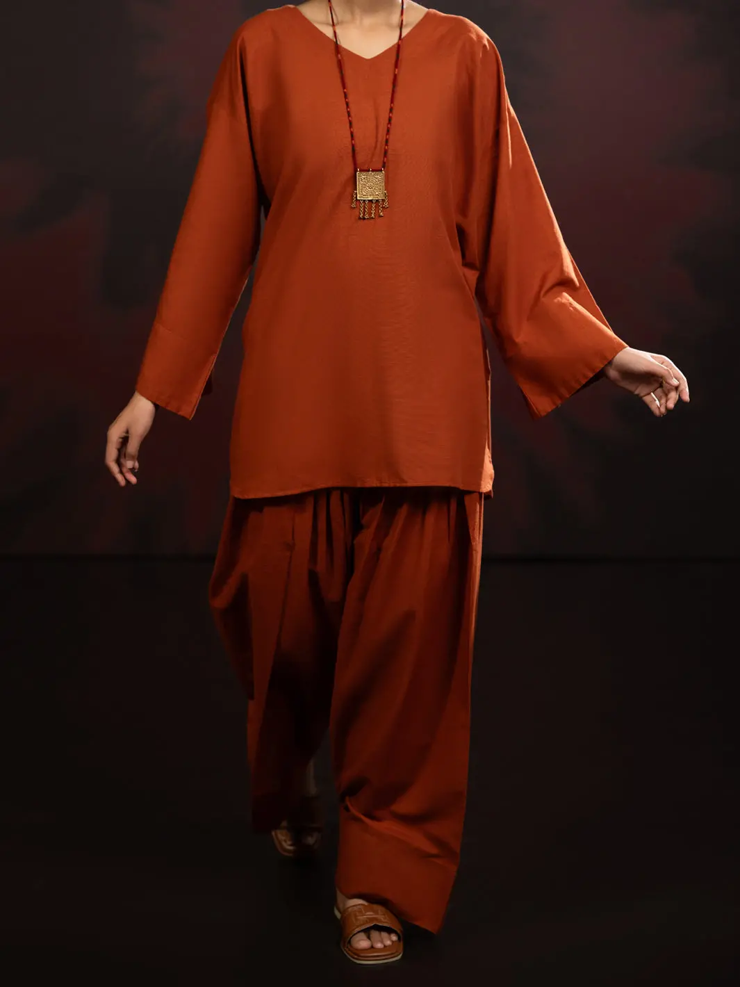 Rust Light Slub Khaddar 2Pc Stitched - Al-2Ps-Lks-1087 1