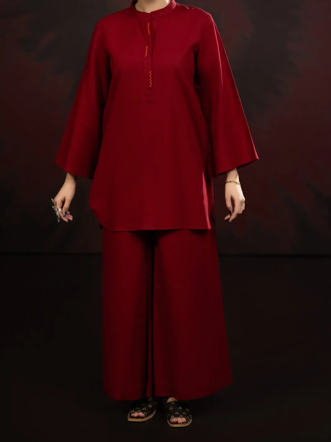 Red Light Slub Khaddar 2Pc Stitched - Al-2Ps-Lks-1088 1