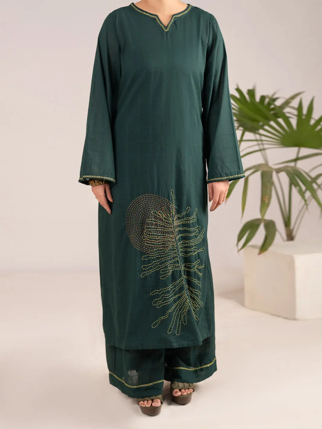 Green Dobby Square 2Pc Stitched - Al-2Ps-Lks-1097 1