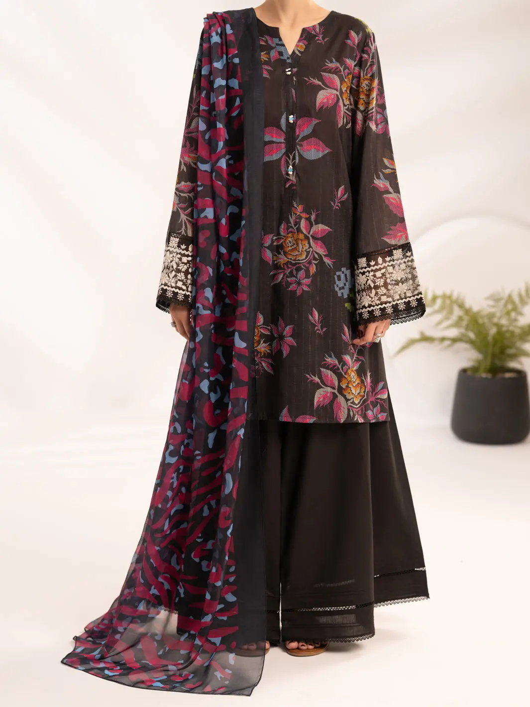 Black Lino Kara Unstitched 3Pc - Alp-3Ps-2455 1