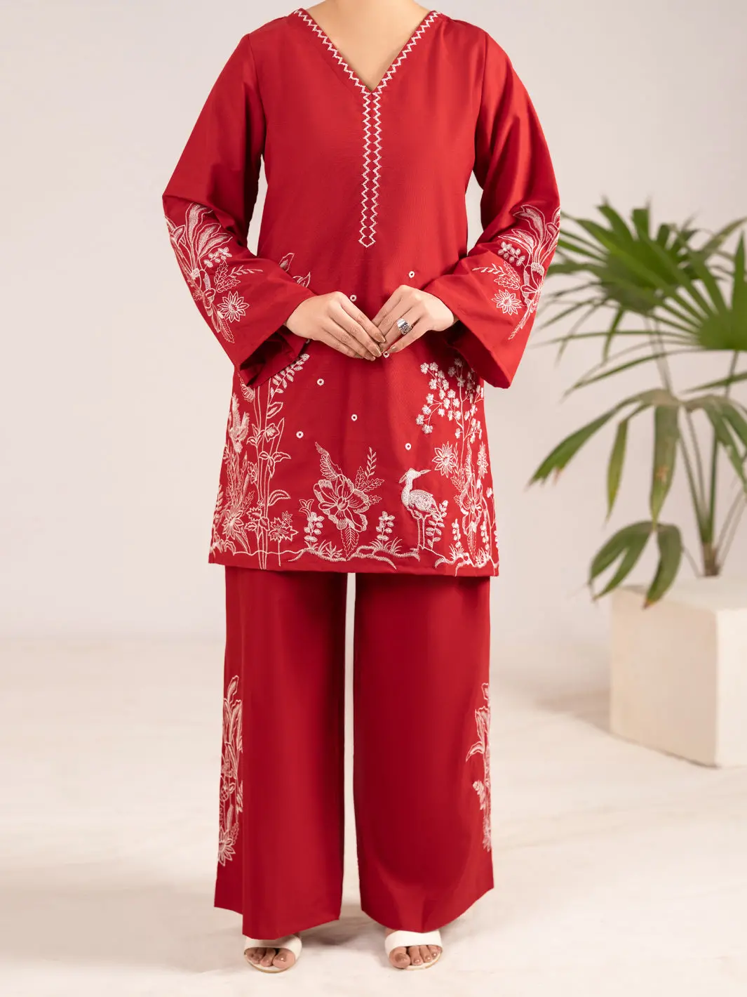 Red Crosshatch 2Pc Stitched - Al-2Ps-Lks-1099 1