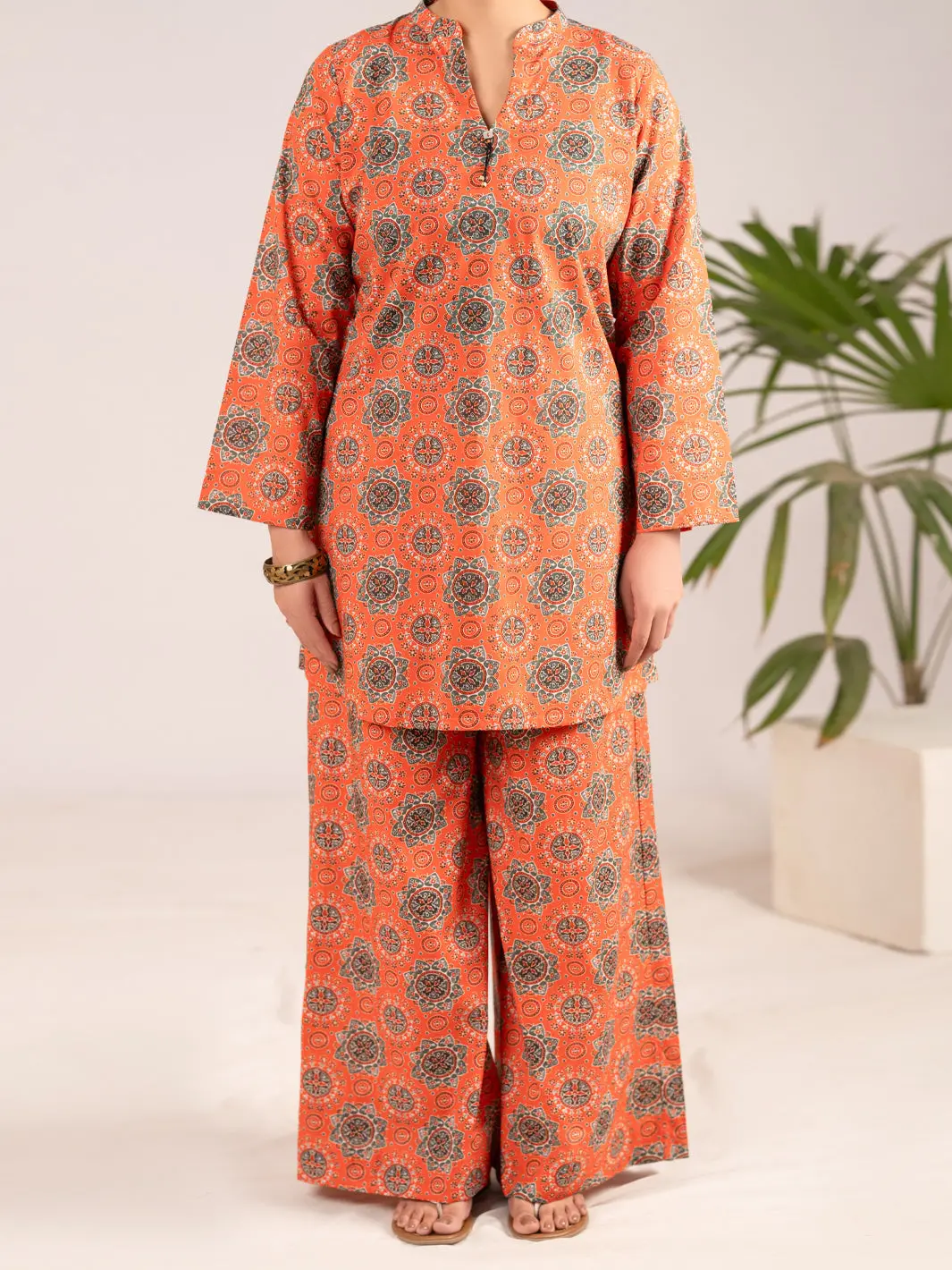 Orange Cambric Co-Ord Set - Alp-2Ps-Slks-2551 1