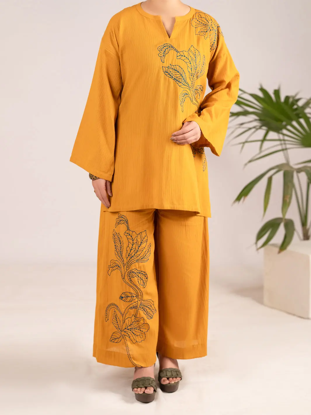 Mustard Dobby Square 2Pc Stitched - Al-2Ps-Lks-1100 1
