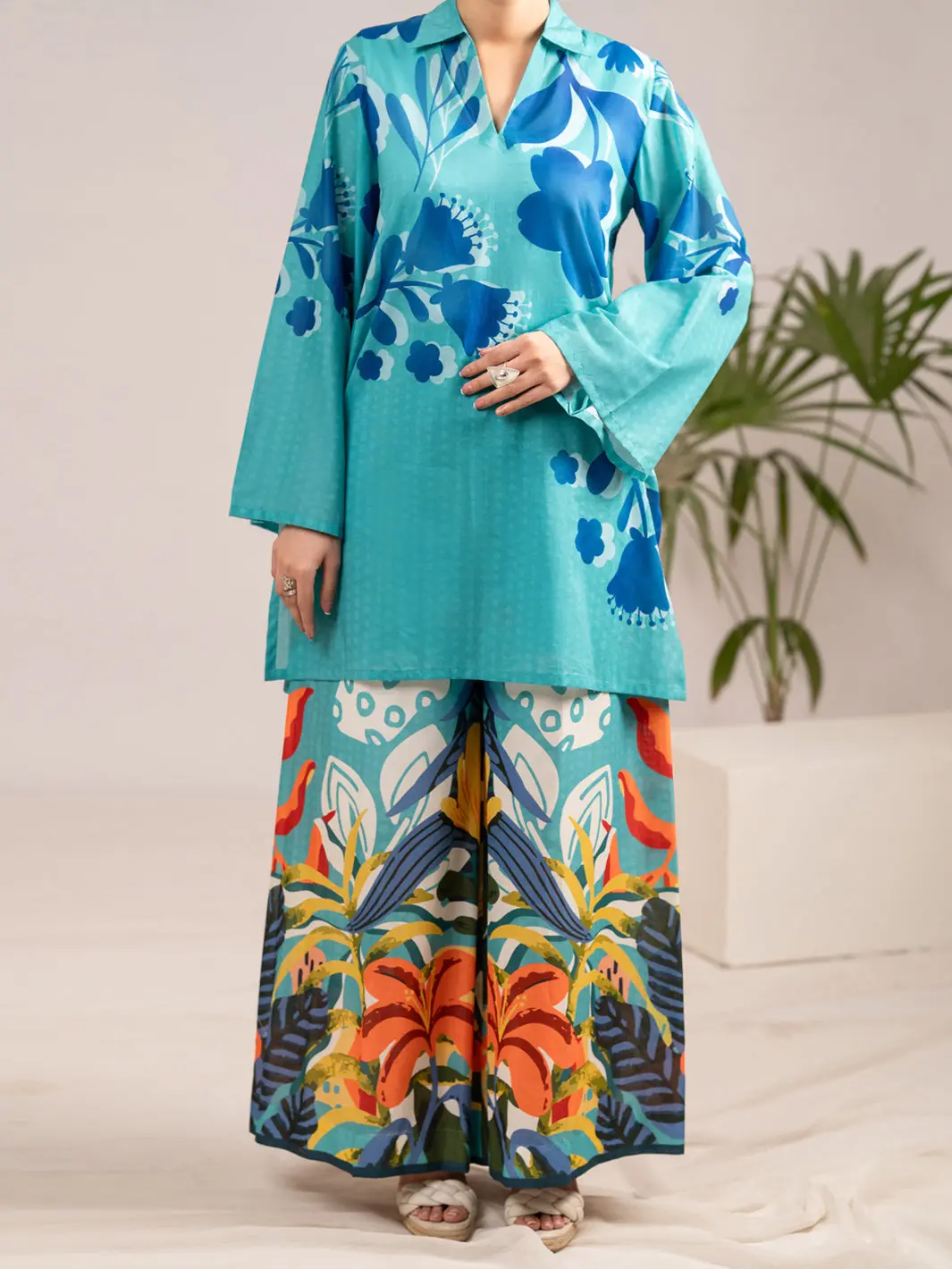 Aqua Blue Lawn 2Pc Stitched - Al-2Ps-Lks-1112 1