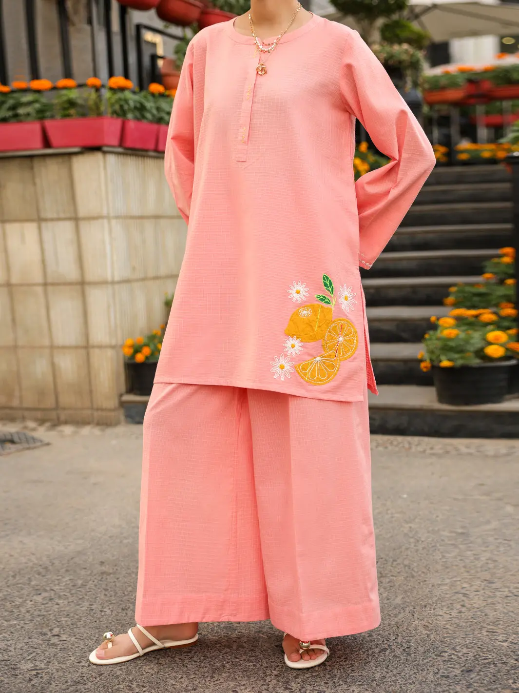 Pink Dobby Square Stitched 2Pc - Al-2Ps-Lks-1119 1