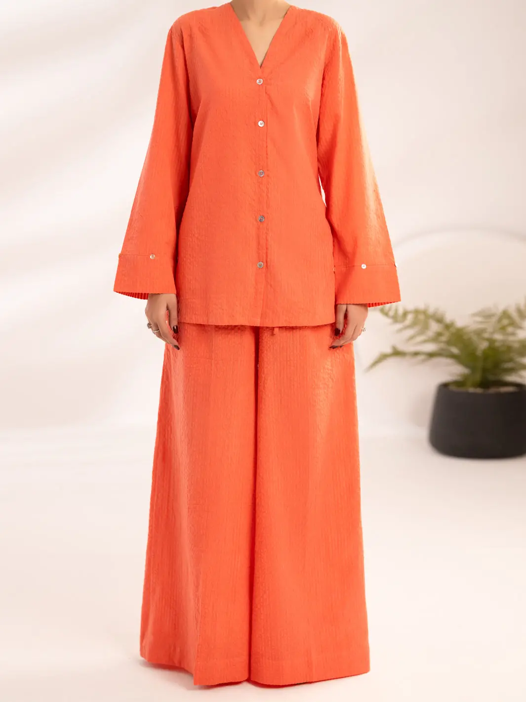 Peach Seersucker 2Pc Stitched - Al-2Ps-Lks-1121 1