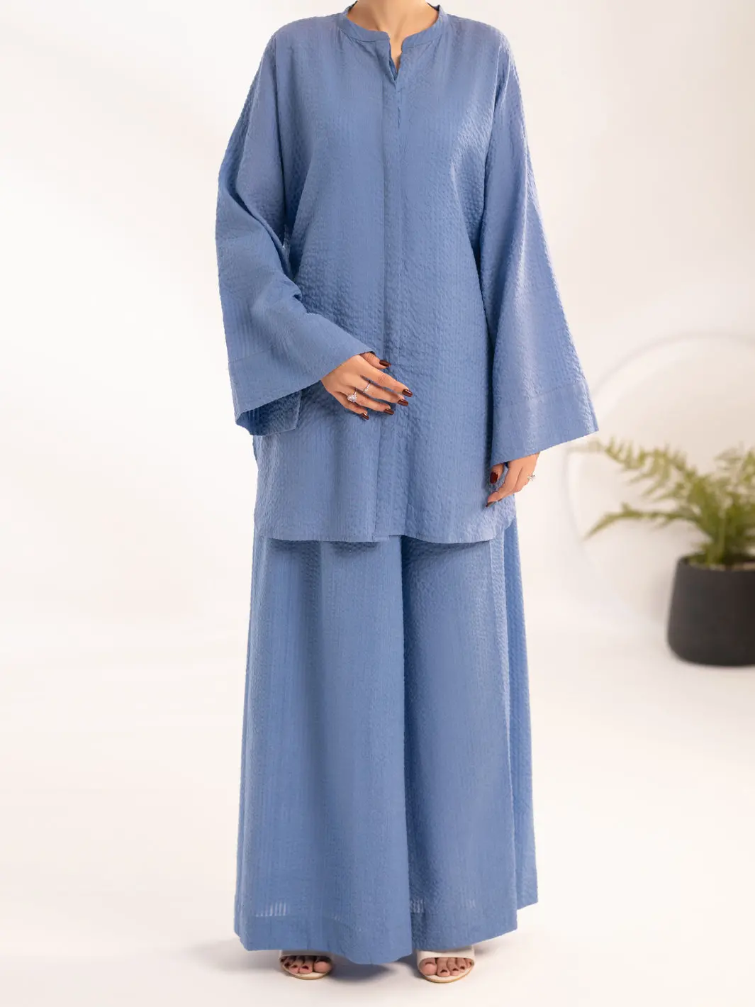 Blue Seersucker 2Pc Stitched - Al-2Ps-Lks-1123 1