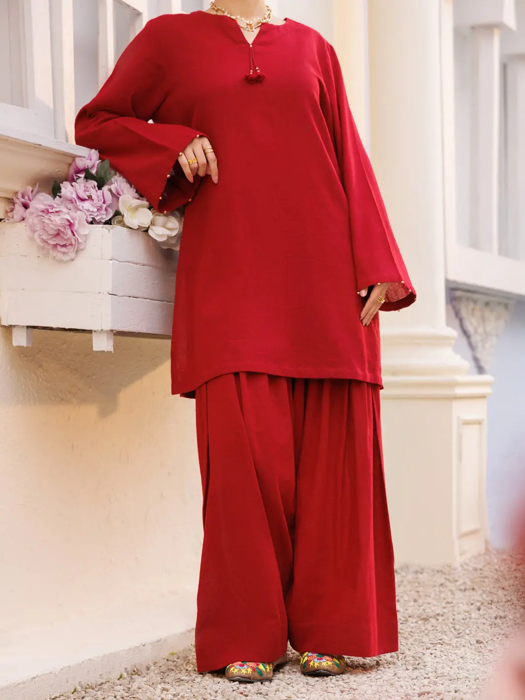 Red Crosshatch 2Pc Stitched - Al-2Ps-Lks-1129 1