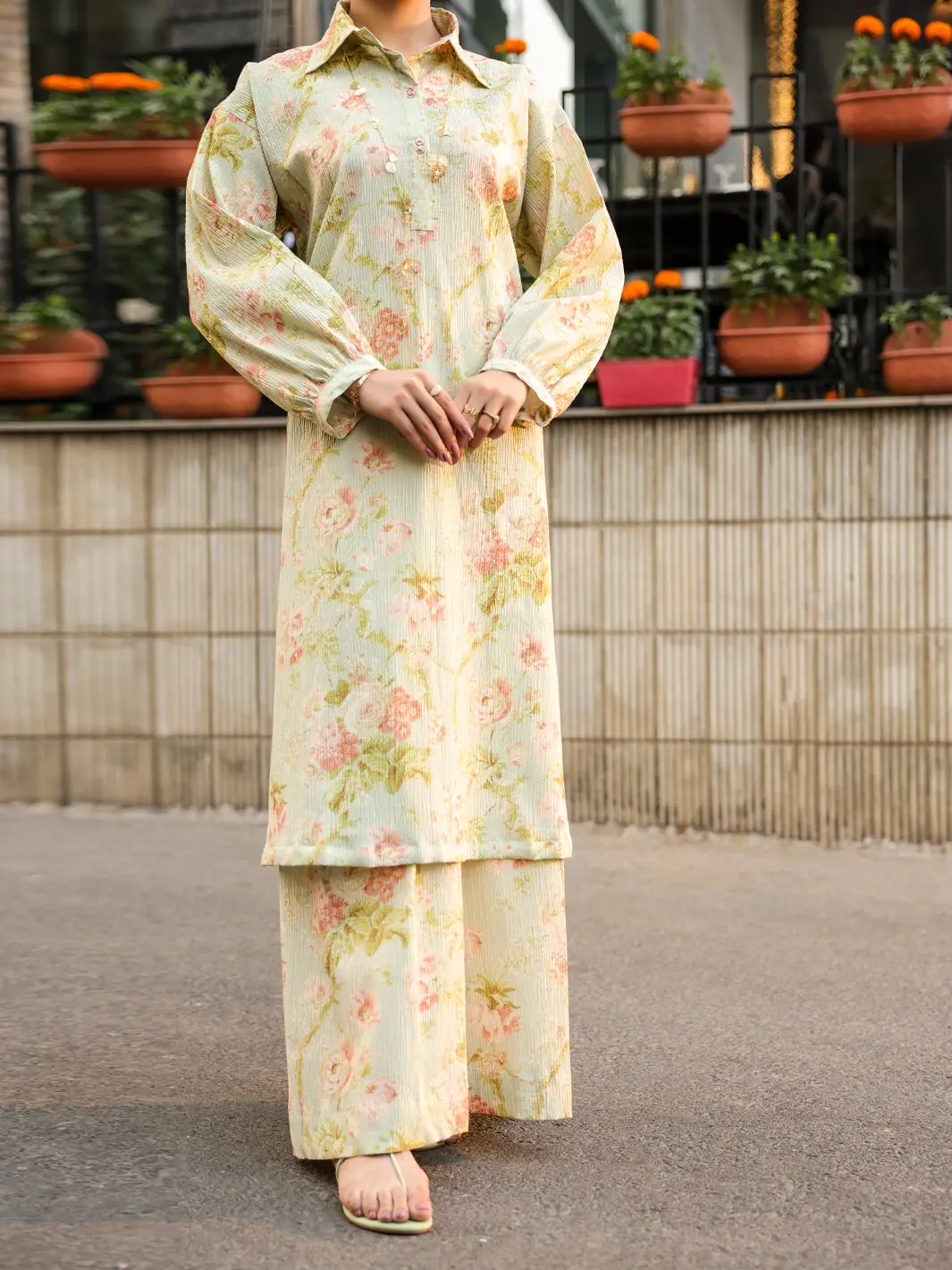 Beige Seersucker 2Pc Stitched - Al-2Ps-Lks-1131 1