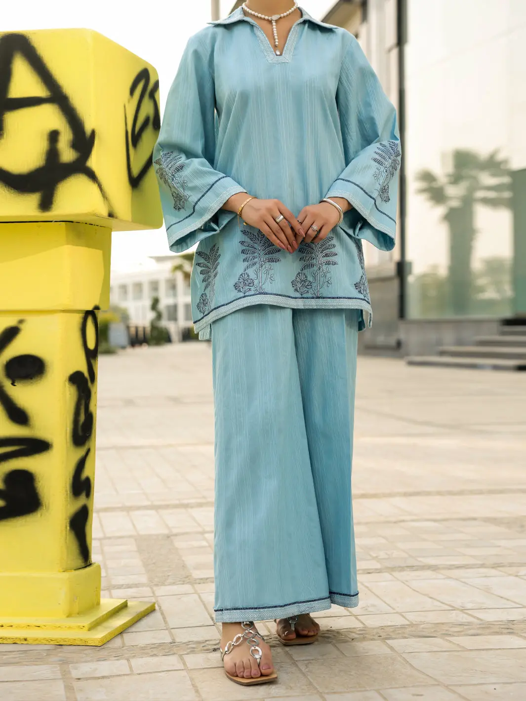 Grey Cotton Dobby Stitched 2Pc - Al-2Ps-Lks-1142 1