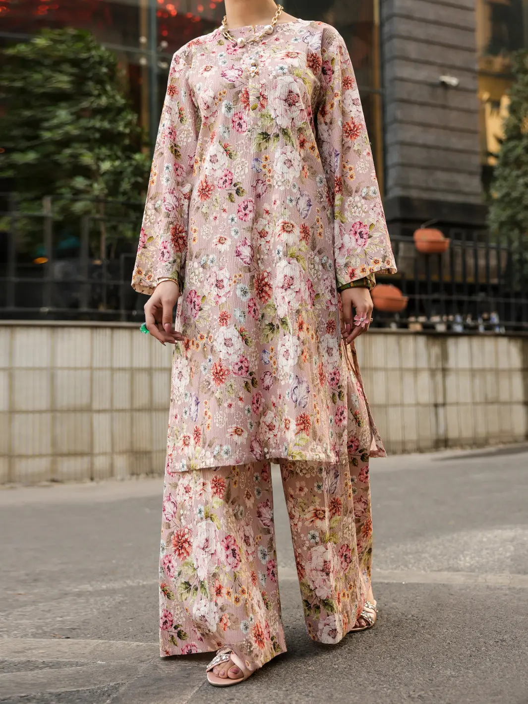 Peach Seersucker 2Pc Stitched - Al-2Ps-Lks-1155B 1
