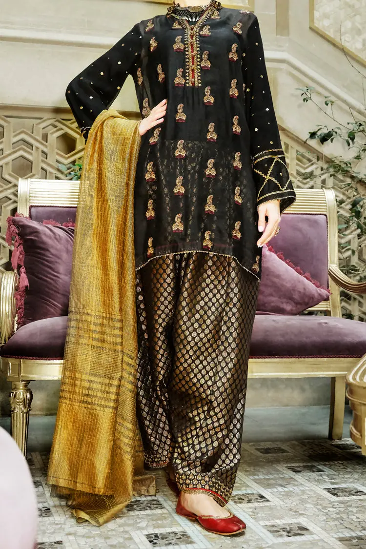 Black Cotton Net 2Pc Stitched - Lks-648 1