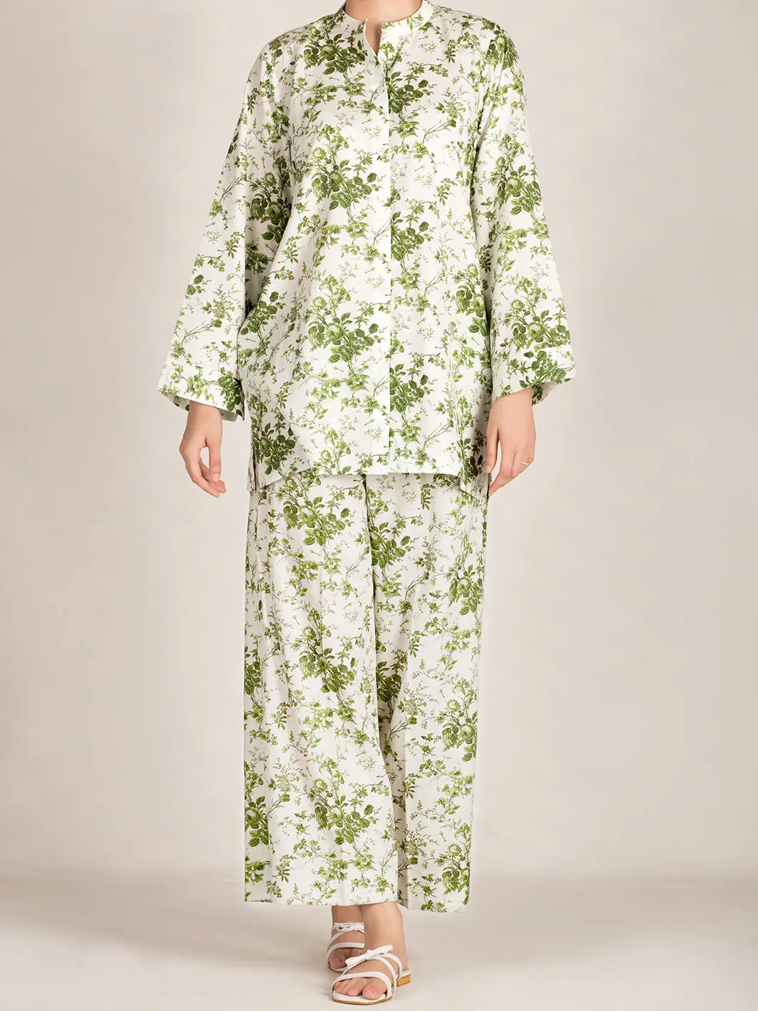 White & Green 2Pc Stitched Nightwear - Al-Lks-Nw-1001 1
