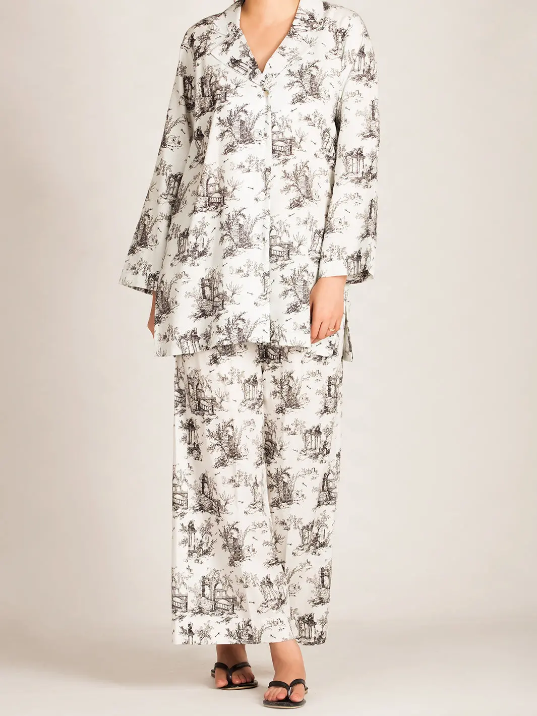 Black & White 2Pc Stitched Nightwear - Al-Lks-Nw-1003 1