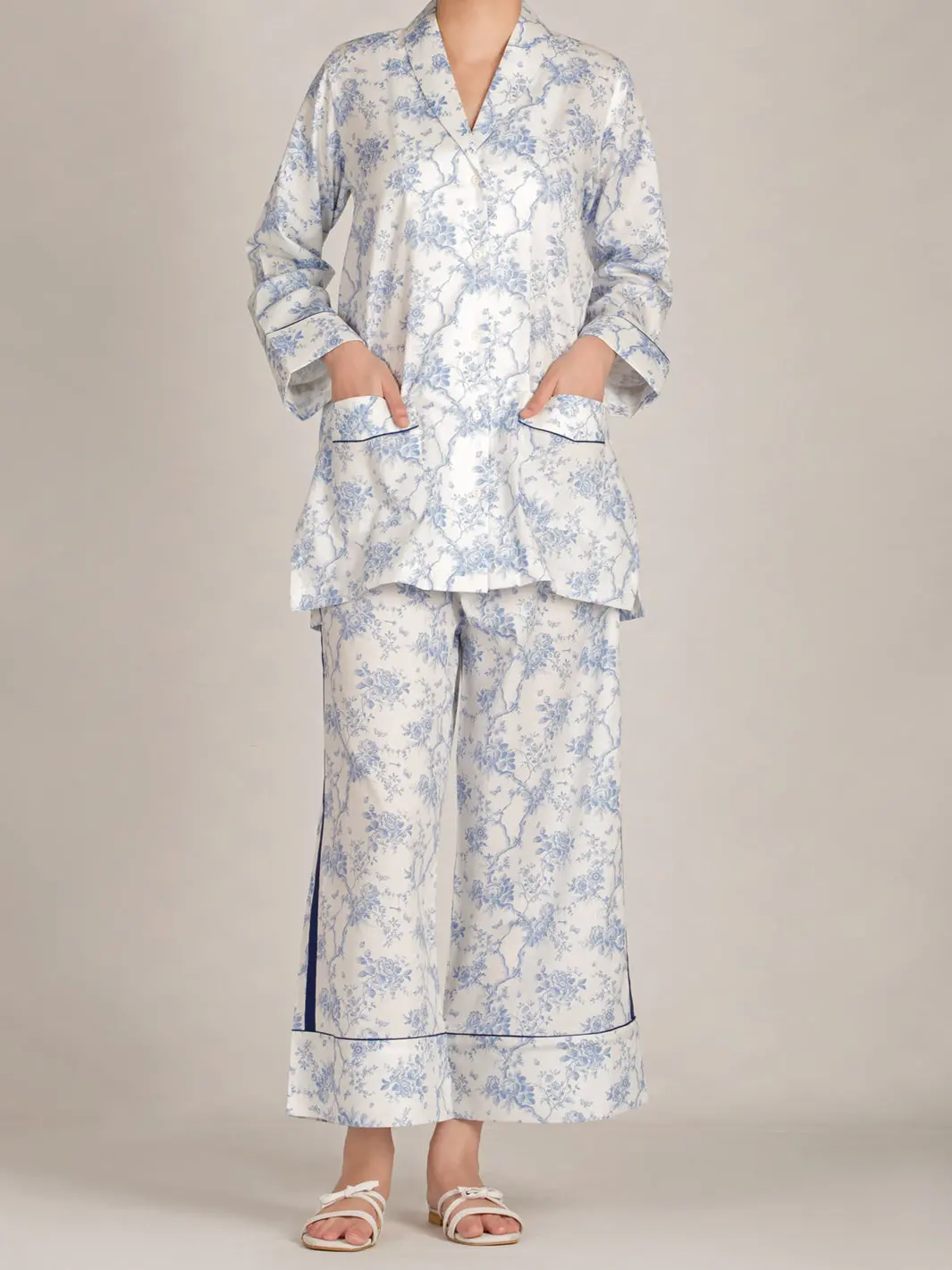 Blue & White 2Pc Stitched Nightwear - Al-Lks-Nw-1004 1