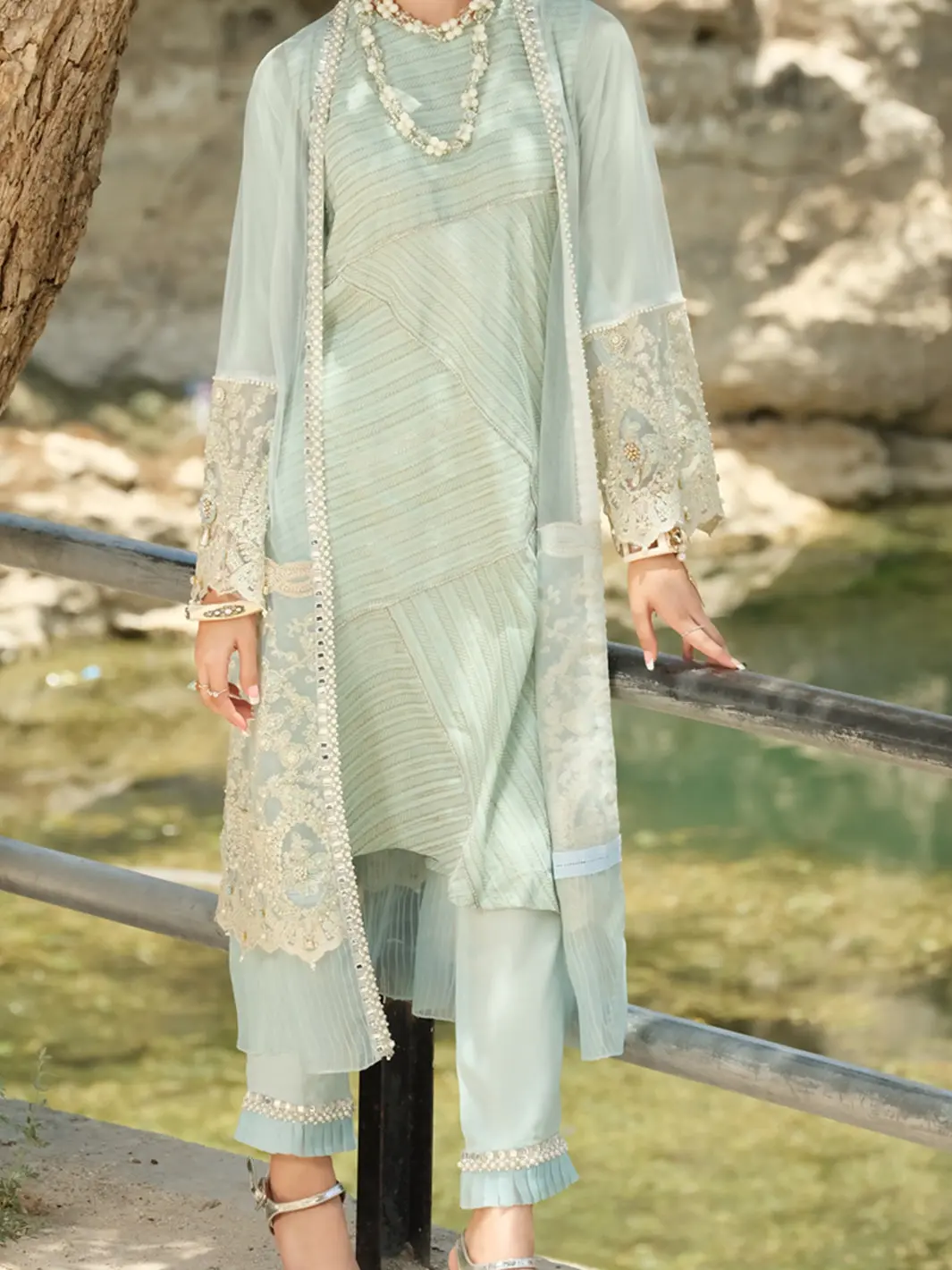 Sea Green Organza 2Pc Formal Suit - Ls-258 1