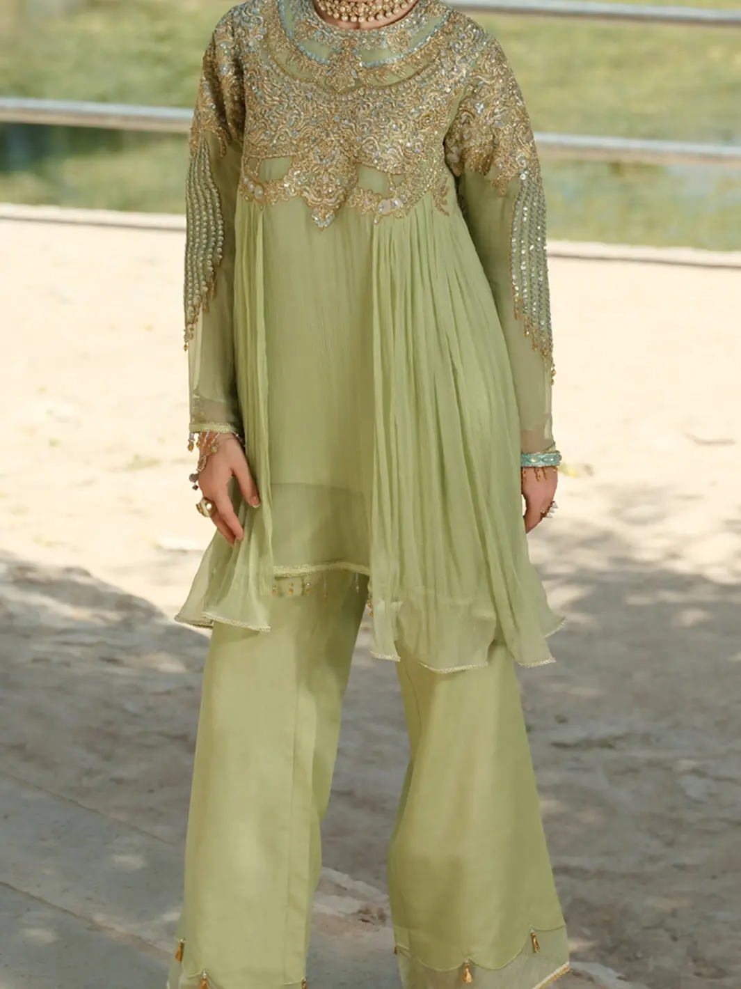 Pistachio Green Chiffon 2Pc Formal Suit - Ls-260 1