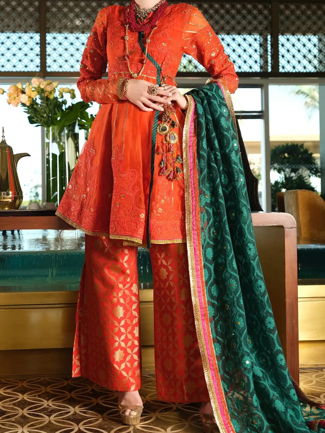 Orange Organza 3 Piece Formal - Al-3Ps-Ls-286 1
