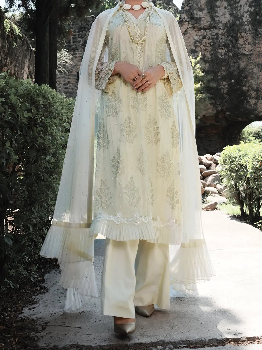 Off White Net & Silk 3 Piece Formal Unstitched - Ls-303 1