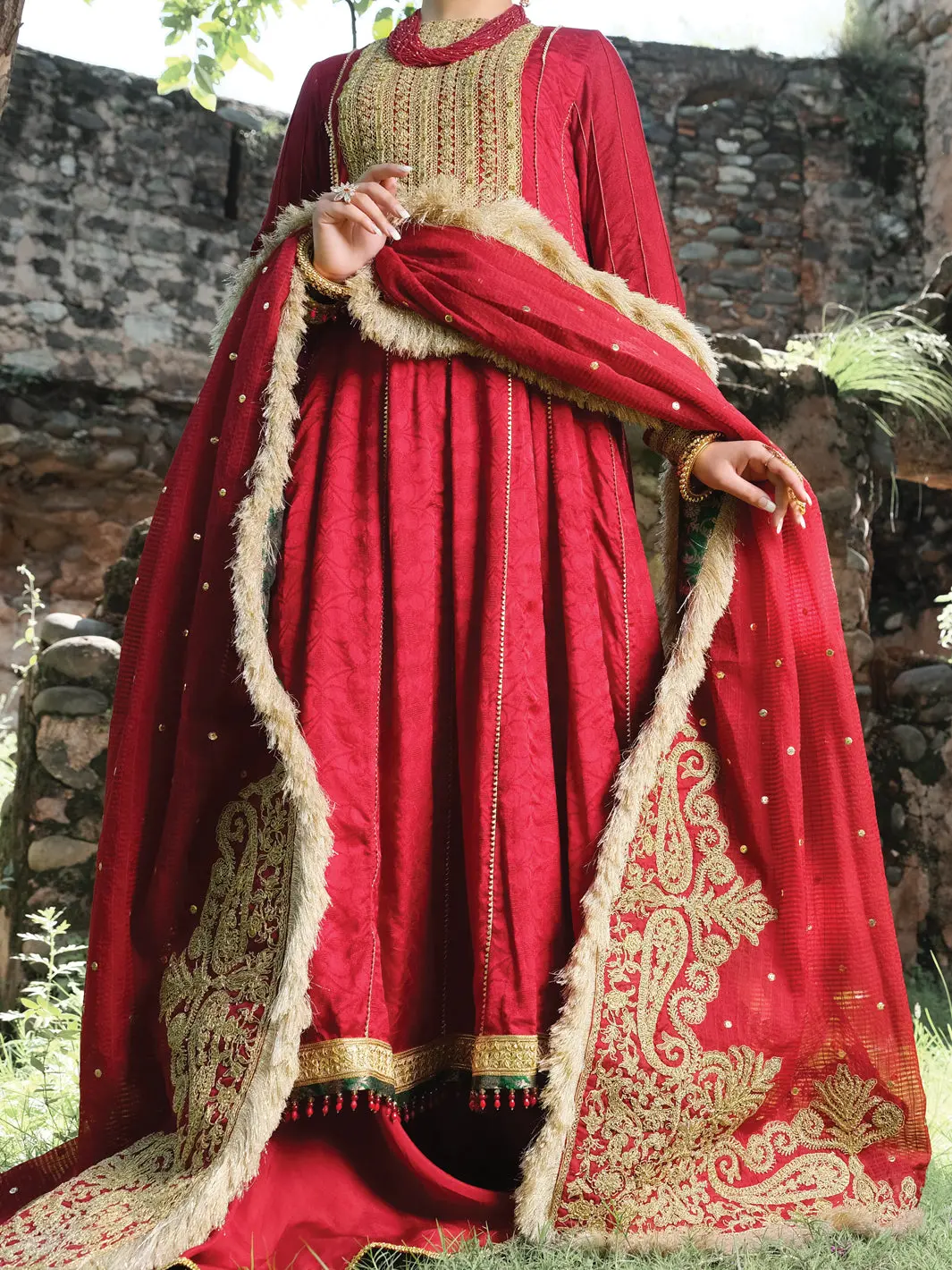 Red Silk 3 Piece Formal Unstitched - Ls-305 1