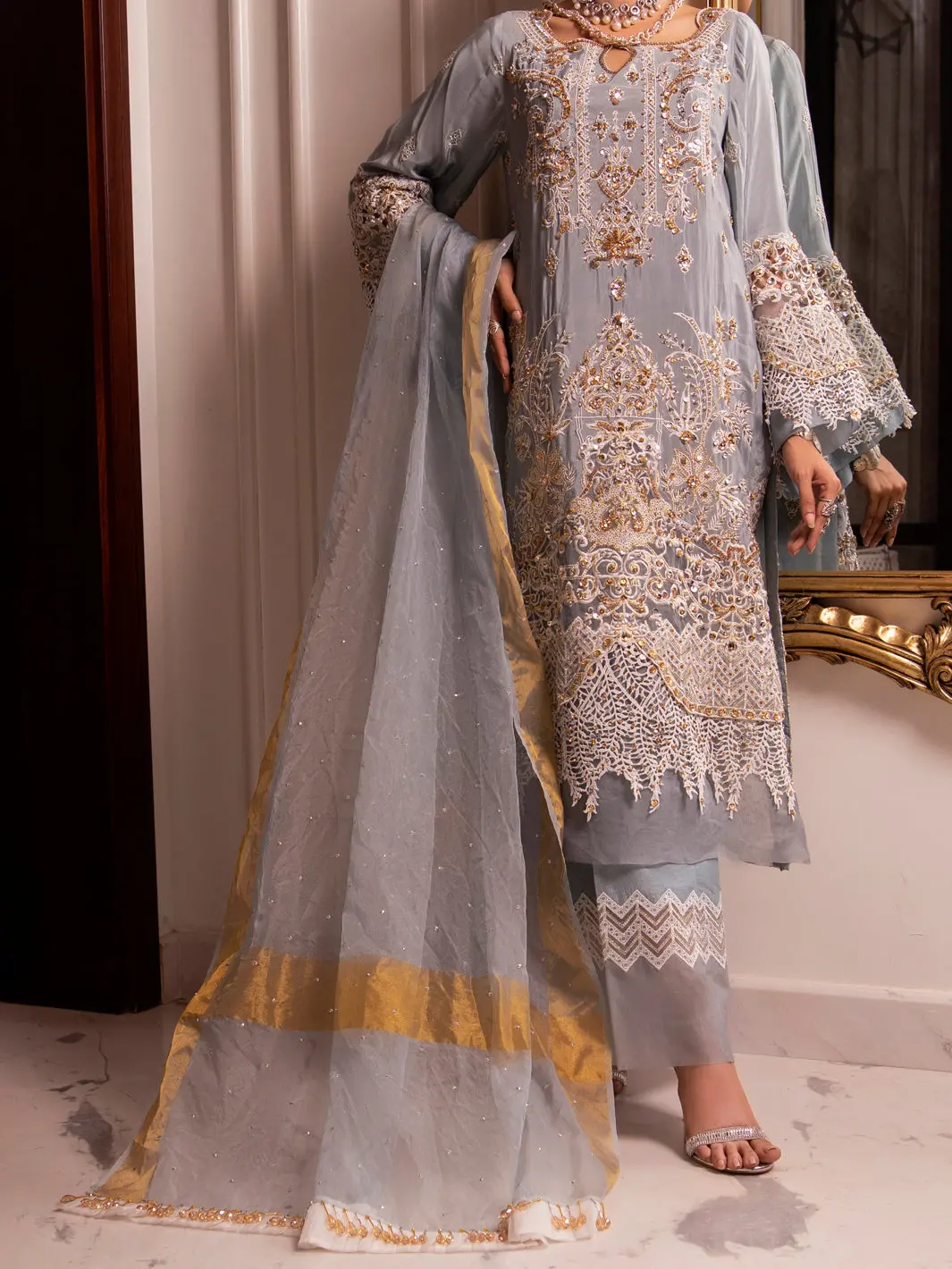 Grey Raw Silk 3Pc Formal Unstitched - Al-3Ps-Ls-Un-347 1