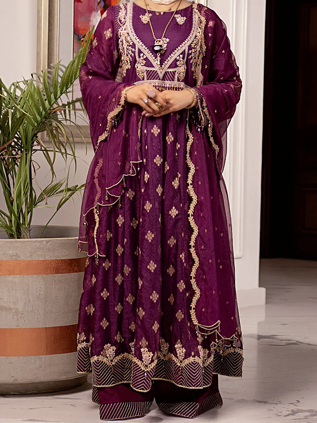 Purple Jacquard-Organza 3Pc Formal Unstitched - Al-3Ps-Ls-Un-348 1