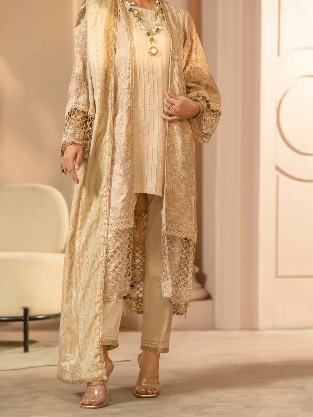 Light Brown Chiffon 3Pc Formal Unstitched - Al-3Ps-Ls-Un-423 1