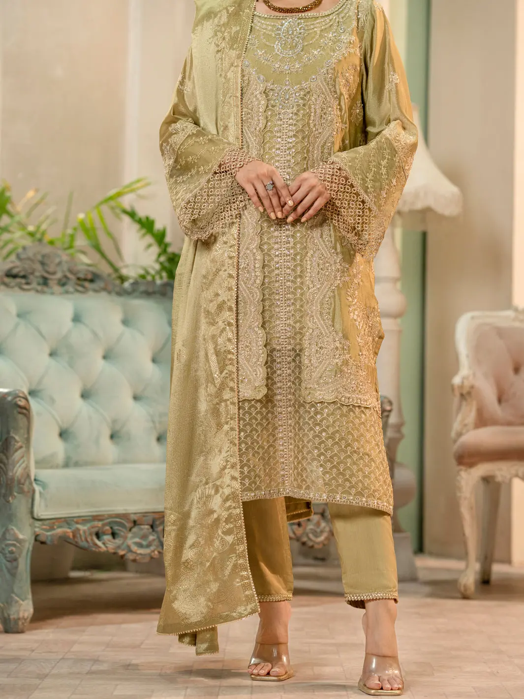 Pista Green Chiffon 3Pc Formal Stitched - Al-3Ps-Ls-424 1