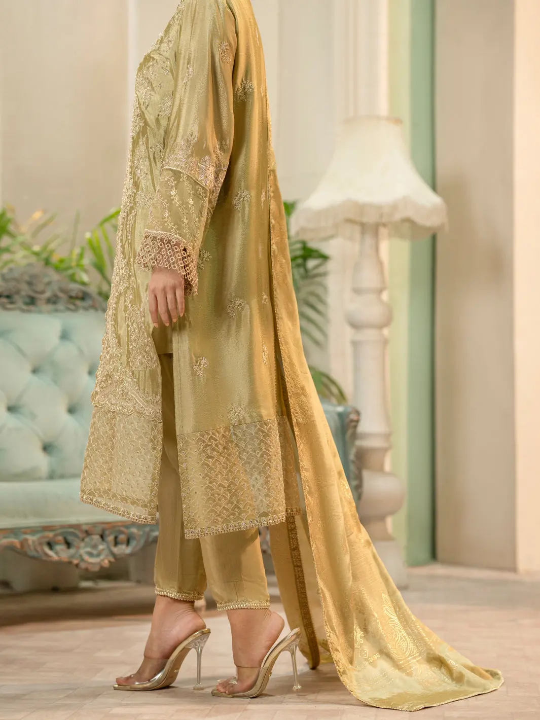 Pista Green Chiffon 3Pc Formal Unstitched - Al-3Ps-Ls-Un-424 2