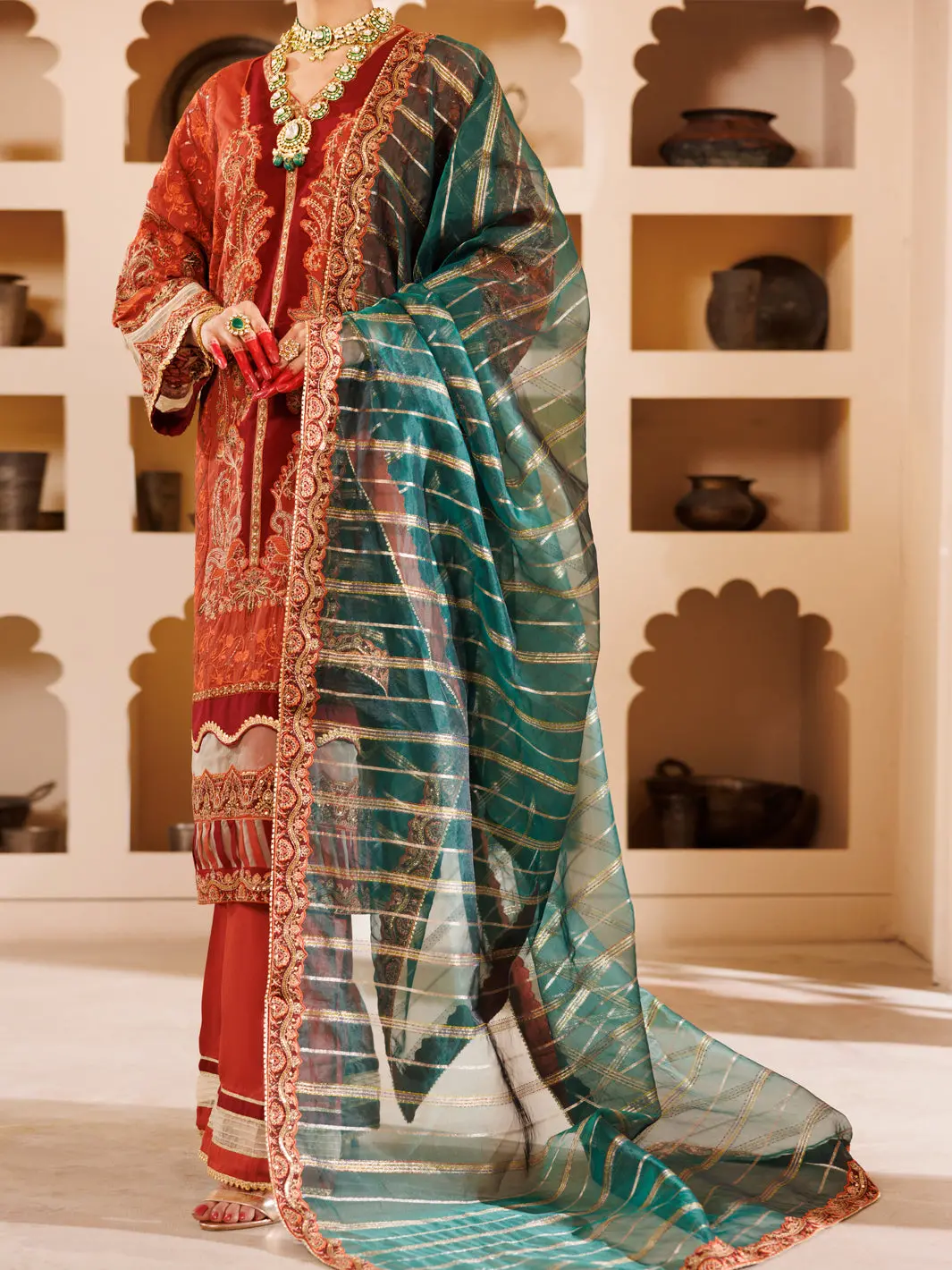 Rust Raw Silk 3Pc Formal Unstitched - Al-3Ps-Ls-Un-453 1