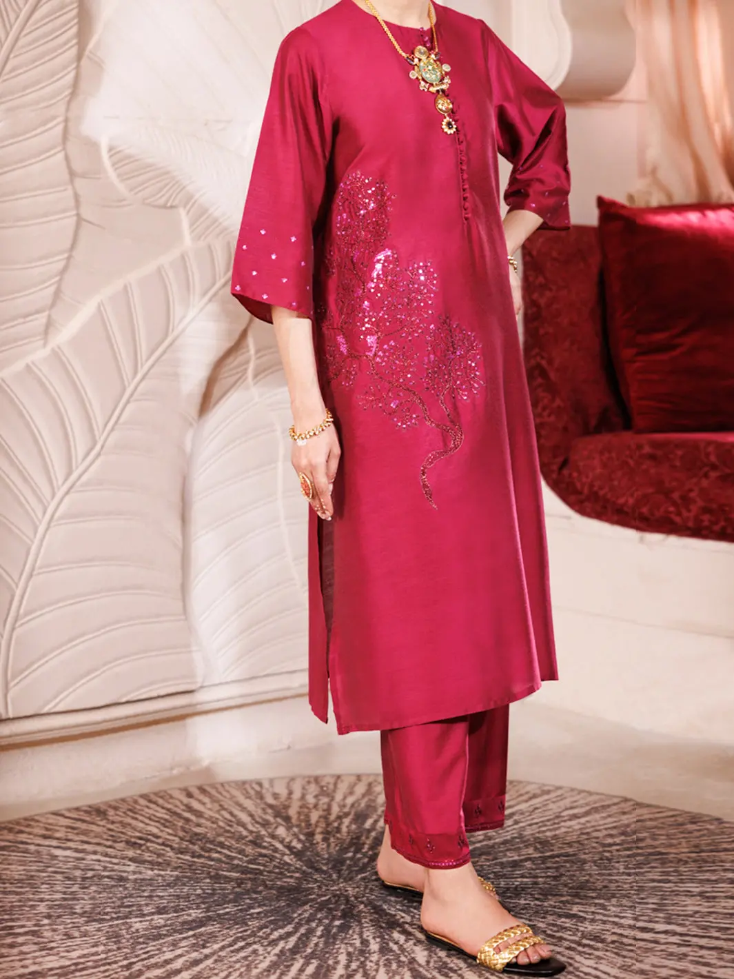 Magenta Raw Silk 2Pc Stitched - Al-Ls-Lks-477 1