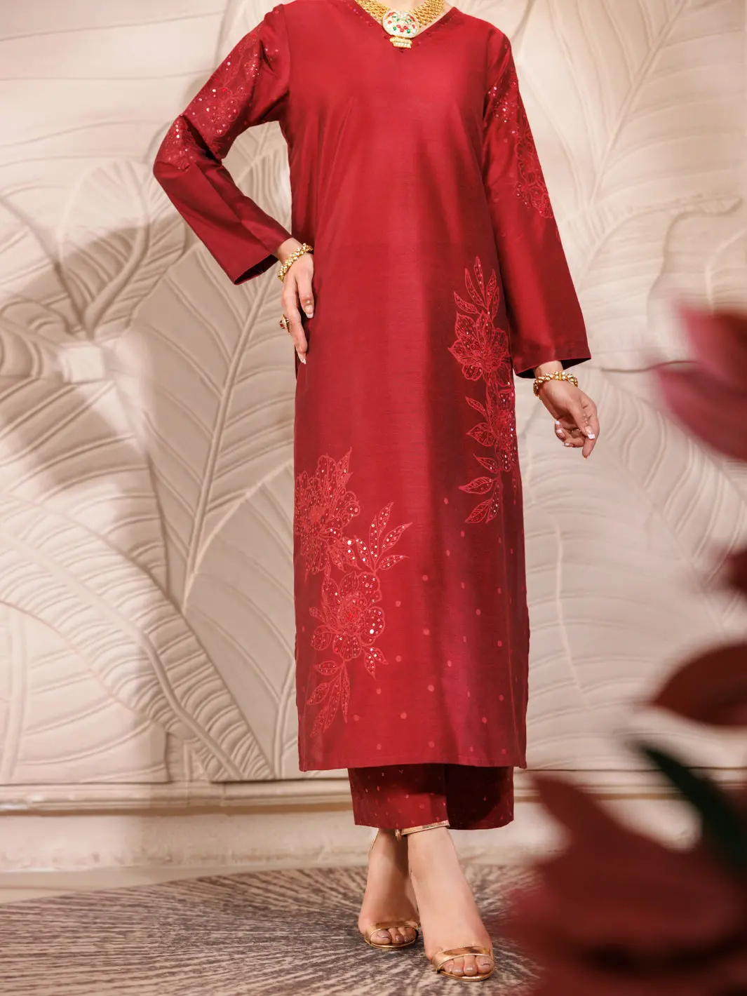Maroon Raw Silk 2Pc Formal Stitched - Al-Ls-Lks-478 1