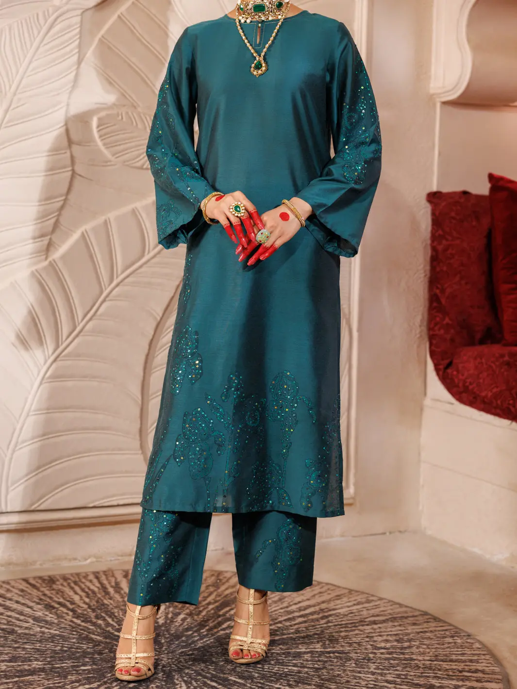 Green Raw Silk 2Pc Formal Stitched - Al-Ls-Lks-479 1