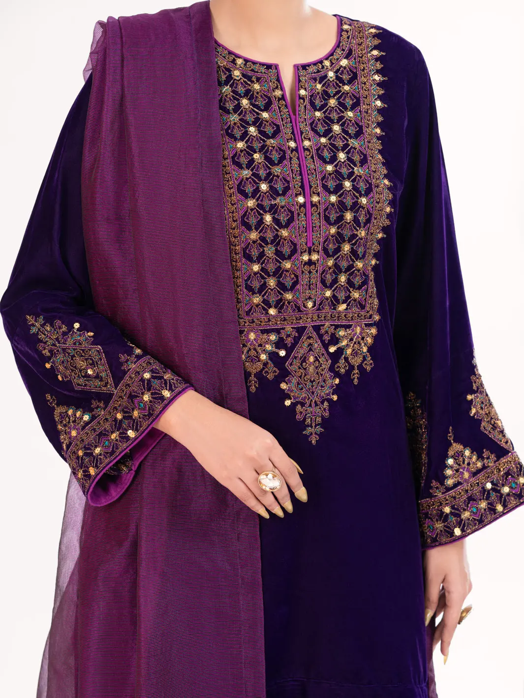 Purple Velvet Formal 3Pc Stitched - Al-3Ps-Ls-561 3