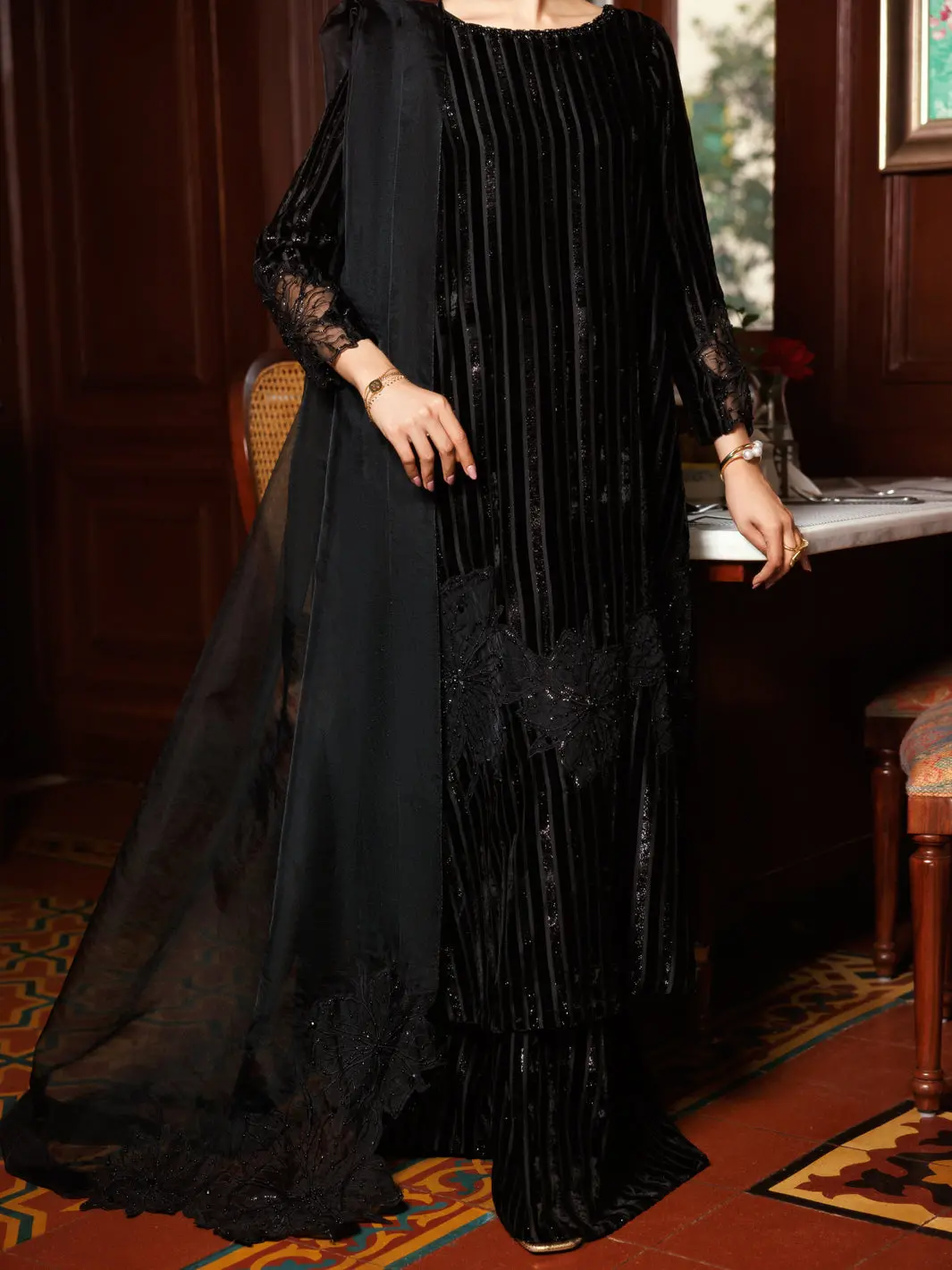 Black Velvet Formal 3Pc Stitched - Al-3Ps-Ls-562 1