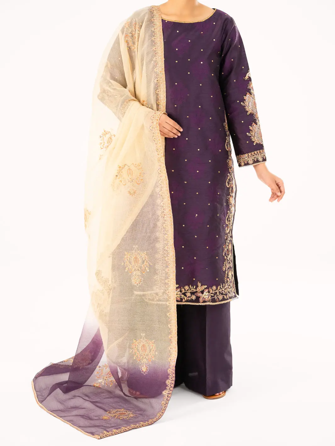 Purple Self-Jacquard Silk Formal 3Pc Stitched - Al-3Ps-Ls-568 1