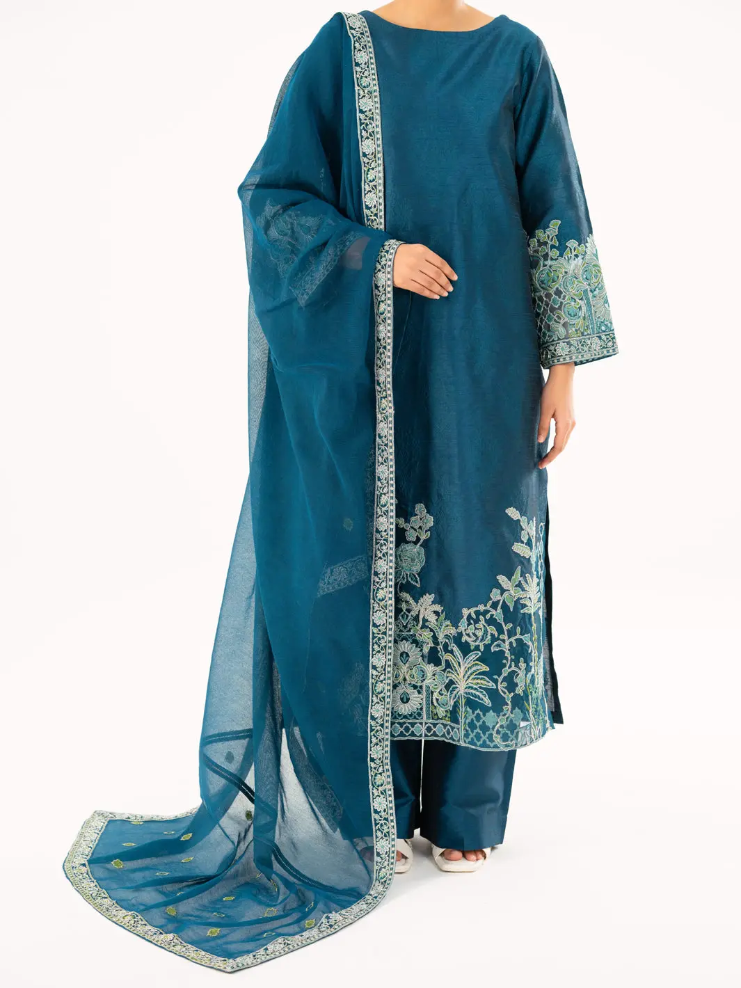 Turquoise Self-Jacquard Silk Formal 3Pc Stitched - Al-3Ps-Ls-567 1